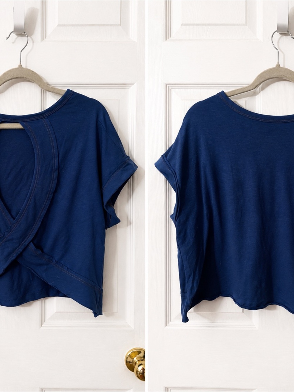Navy Short Sleeve Twist-Back Women's Top